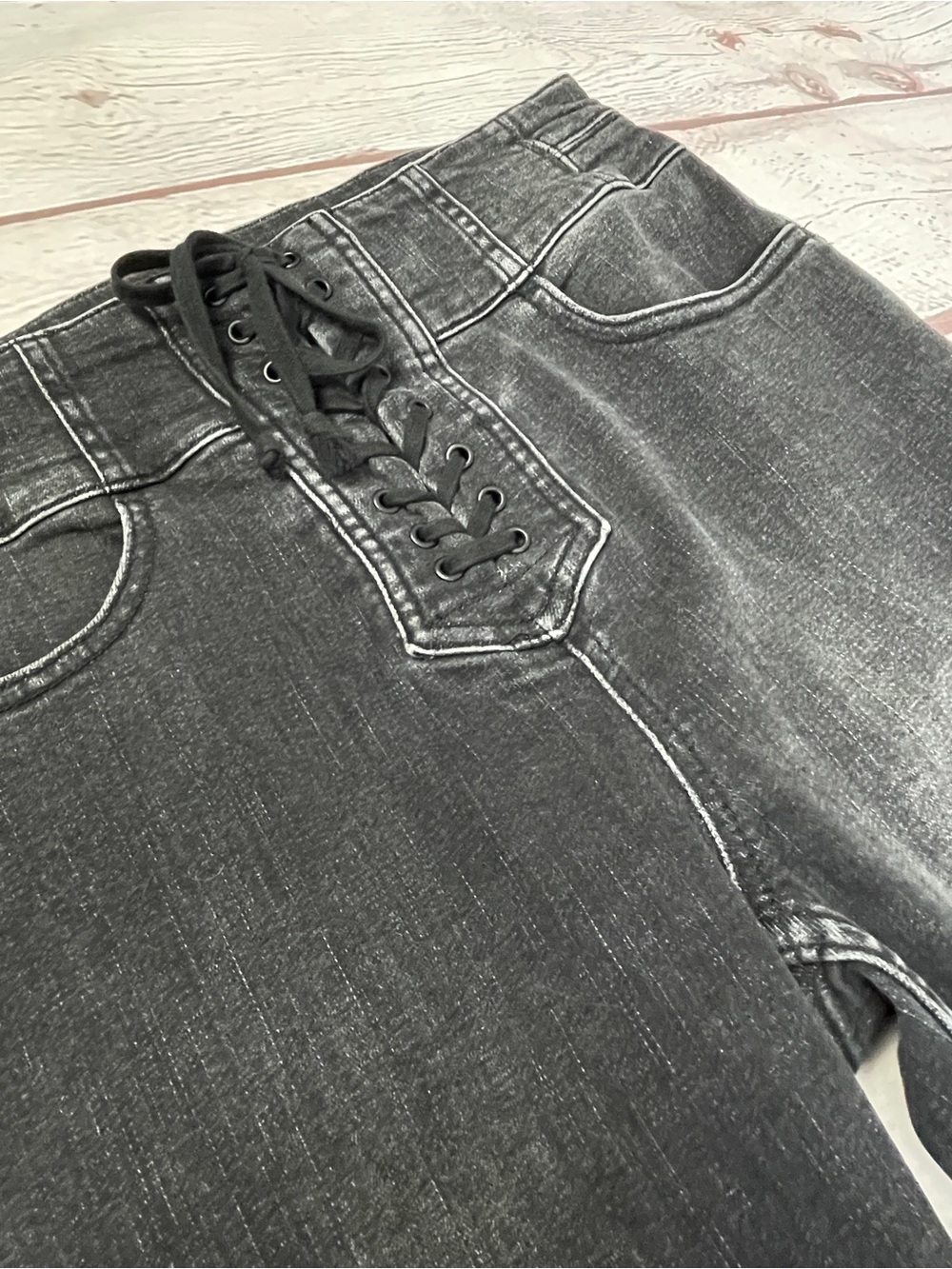 WE THE FREE CRVY charcoal gray lace-up high-waist skinny stretchy jeans, size 29 - Picture 4 of 16